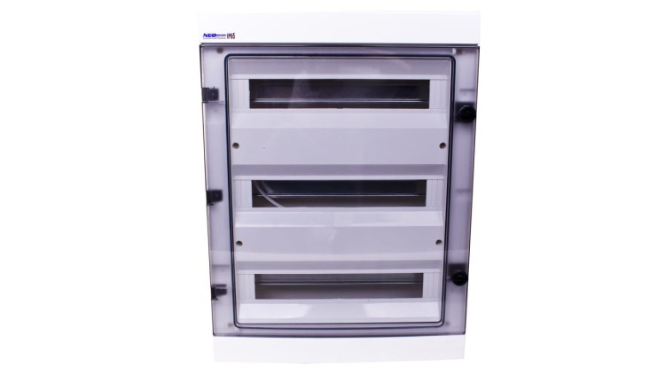 Rozdzielnica hermetyczna RH-54/3 Elektro-Plast, 54 moduły (3×18), IP65, drzwi przezroczyste z tworzywa PC, biała