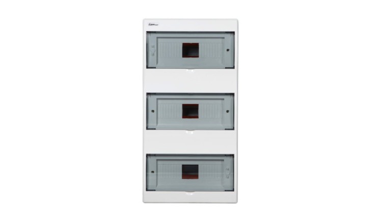 Rozdzielnica RP-36 FALA Elektro-Plast, 36 modułów (3×12), podtynkowa, IP40, drzwi przezroczyste PC, biała