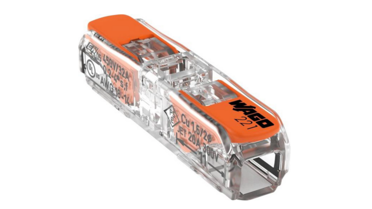 WAGO 221-2411 – szybkozłączka przelotowa Inline 2× 0,2–4 mm²