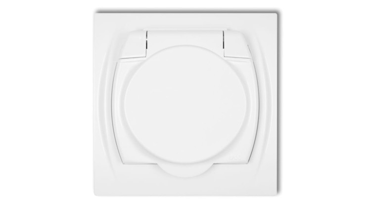 Karlik LOGO LGPB-1zp – bryzgoszczelne gniazdo z uziemieniem, białe, IP44, 16 A