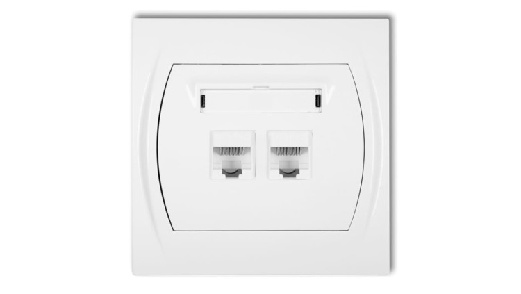 Karlik LOGO LGK-2 – gniazdo komputerowe 2×RJ45, kat. 5e, UTP, białe, podtynkowe