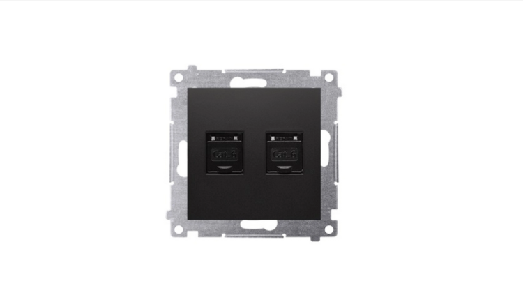 Simon 54 D62.01/49 gniazdo komputerowe podwójne RJ45 Cat.6 czarny mat z przysłoną przeciwkurzową podtynkowe IP20.
