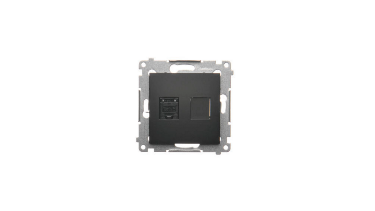 Simon 54 D61.01/49 gniazdo komputerowe pojedyncze RJ45 Cat.6 czarny mat z przysłoną przeciwkurzową podtynkowe IP20.