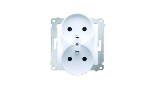 Gniazdo podwójne z uziemieniem Simon 54 DGZ2MZ.01/11, 16A 250V, białe, podtynkowe, IP20 – widok główny