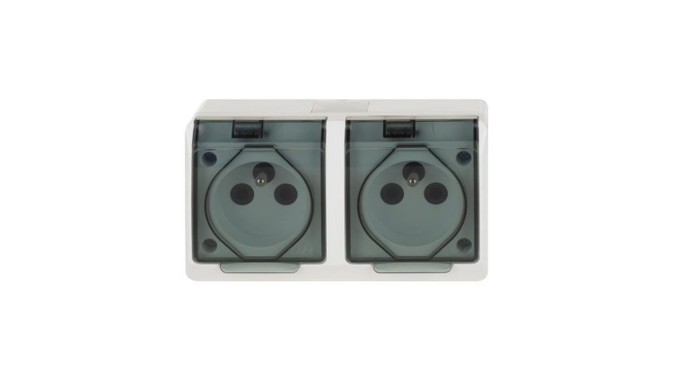 Elektro-Plast Nasielsk Hermes 0322-01 – gniazdo hermetyczne podwójne natynkowe z klapką dymną IP44 16A białe