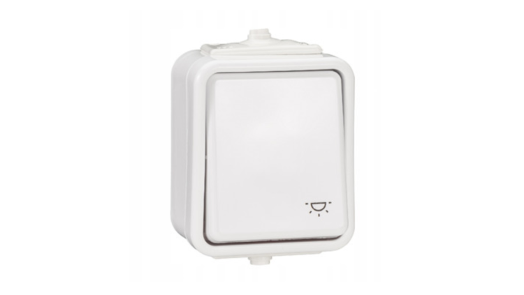 Przycisk chwilowy „światło” Schneider Electric Cedar WNT102C01 biały IP44 10A 250V z nadrukiem żarówki