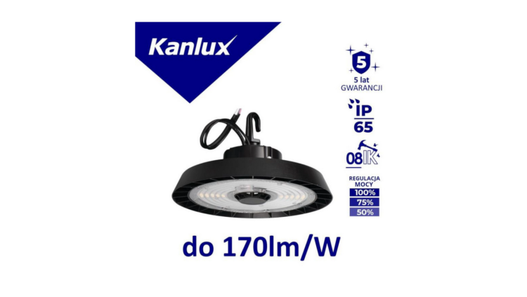 Oprawa LED high-bay Kanlux HB PRO STRONG 150W-NW 27158, 25 500 lm, 4000K, IP65, IK08/IK10, regulacja DIP switch, szara