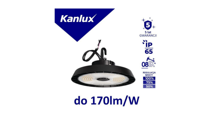 Oprawa LED high-bay Kanlux HB PRO STRONG 200W-NW 27159, 34 000 lm, 4000K, IP65, IK08/IK10, regulacja DIP switch, szara