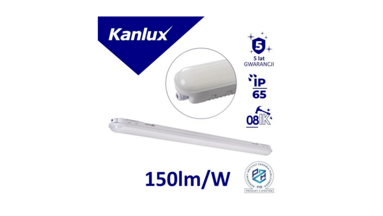 Oprawa liniowa hermetyczna LED Kanlux MAH LED HI 26W-NW RYF 22609, 4200 lm, 4000K, IP65, IK08, klosz pryzmatyczny, szara