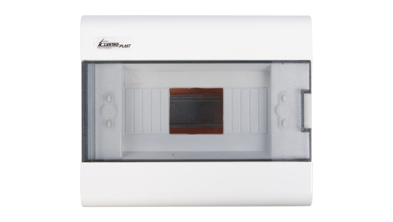 Widok z przodu podtynkowej rozdzielnicy SRp-8, 1×8 modułów, IP40