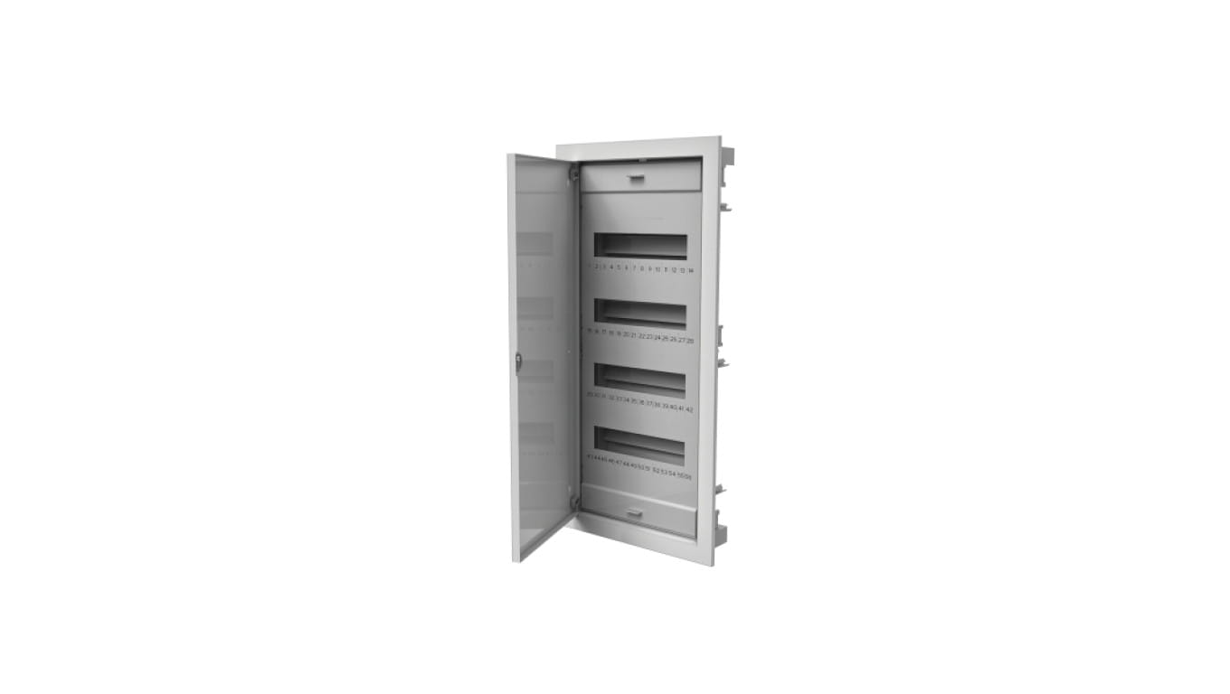 Widok z przodu rozdzielnicy Pawbol RO-4, 4×12 modułów, drzwi metalowe
