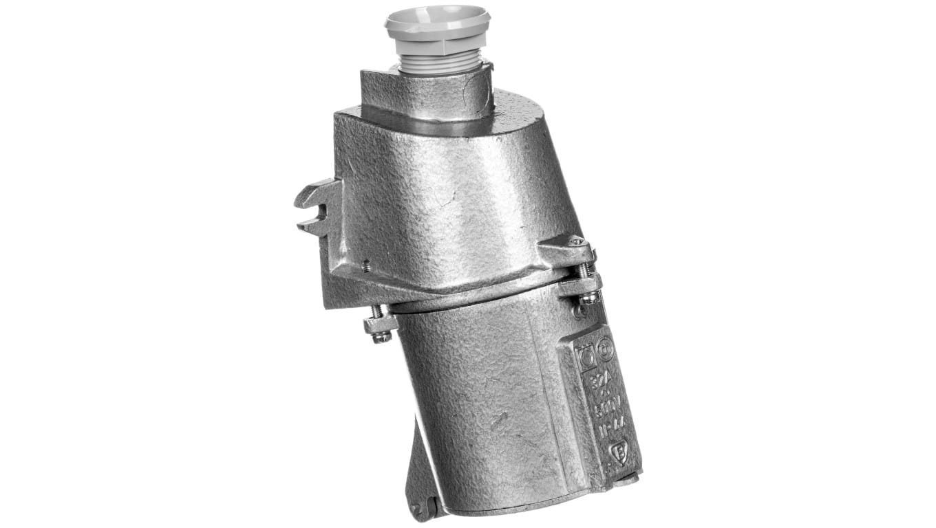 Zdjęcie szarego metalowego gniazda stałego Polam Nakło 32A 500V 4P IP44.