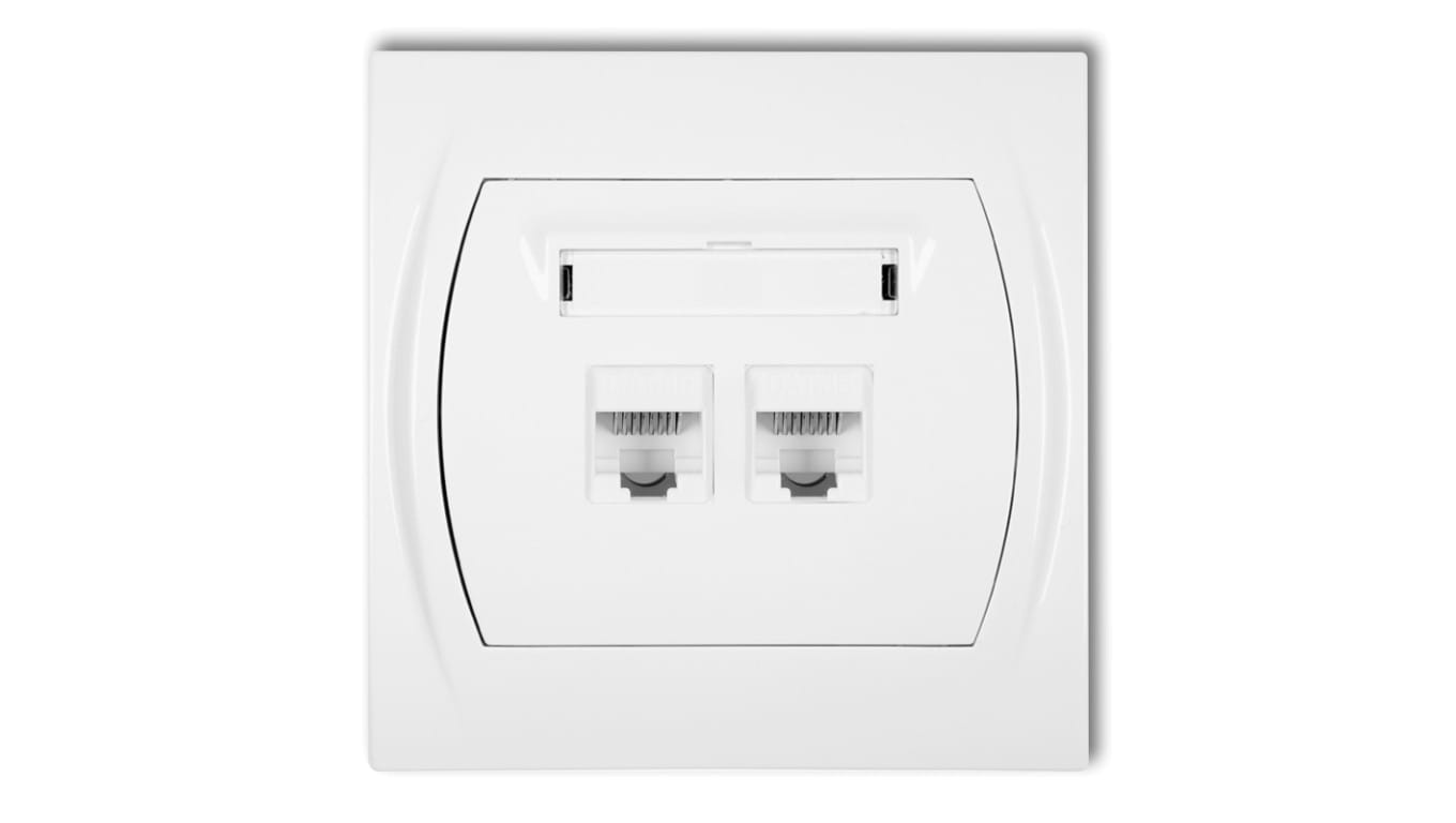 Zdjęcie białego gniazda Karlik LOGO LGK-2 z dwoma portami RJ45 (kat. 5e).