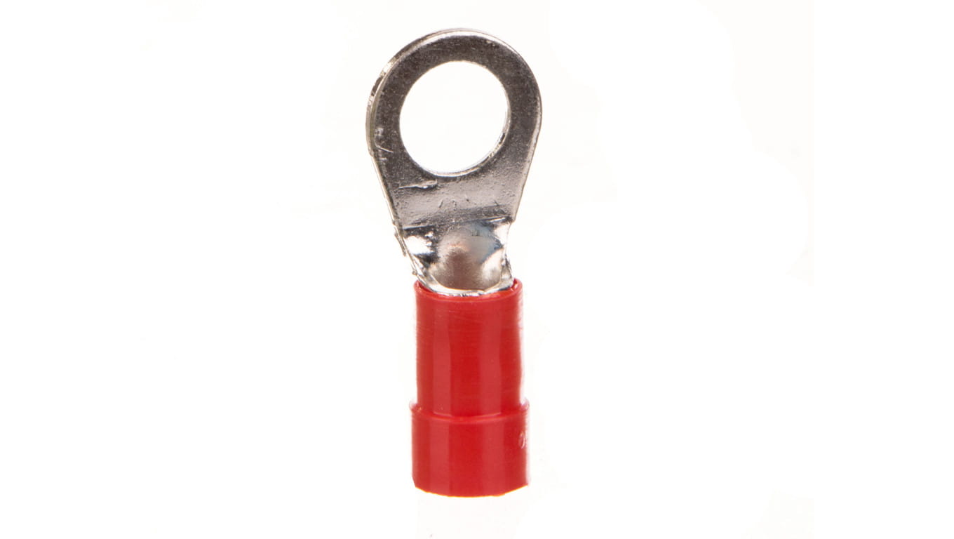 Końcówka kablowa oczkowa czerwona 10 mm², oczko 8 mm – widok z przodu