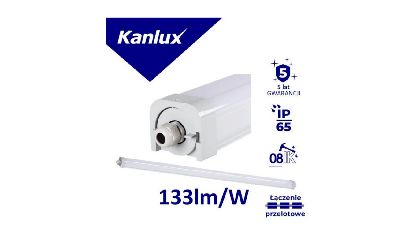 Biała oprawa hermetyczna Kanlux TP STRONG LED 60W-NW – widok z przodu